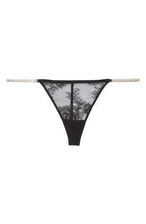 Fleur du Mal Crystal Bouquet Lace G-String in Black at Nordstrom Rack, Size 5(Xl)