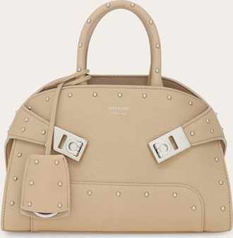 Ferragamo Donna Borsa a mano Hug con borchie (XS) Beige