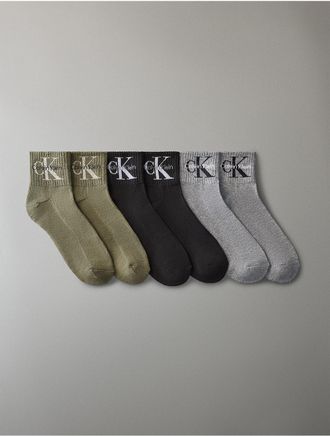 Calvin Klein Mens Monologo Cushion Quarter 6-Pack Socks - Multi
