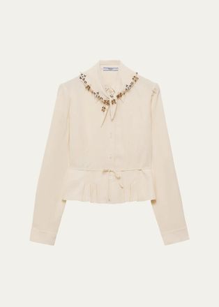 Prada Pleated Silk Handkerchief Scarf Button-Down Shirt
