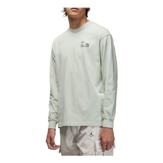 Nike Jordan Mens Air Jordan Alphabet Printing Solid Color Round Neck Long Sleeves Aqua Blue T-Shirt DN3411-017