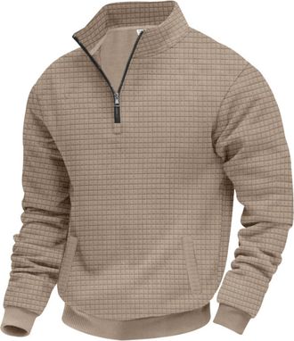 Generic Long Sleeve Pullover Sweatshirt Mens Comfortable Cotton Quarter Zip Loose Fit Cargo Workout Athletic Jogging Work Sweatshirts Solid Color Workwear Aut