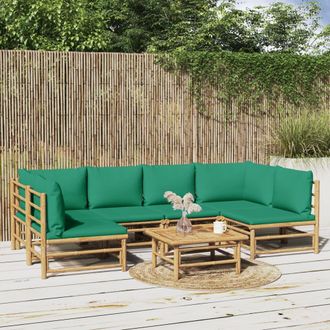 vidaXL Vidaxl - Set De Muebles De Jard&iacute;n 7 Piezas Bamb&uacute; Con Cojines Verde