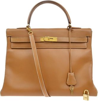 Herm&egrave;s Kelly Handbag Brown Togo With Gold Hardware Brown Leather Handbag (Pre-Owned)