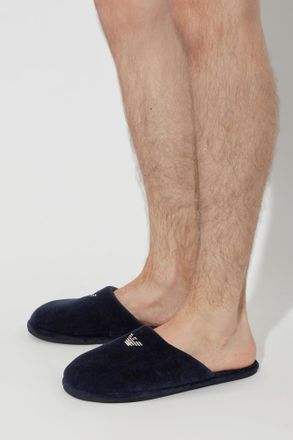 Emporio Armani Logo Slippers, Mens, Navy Blue