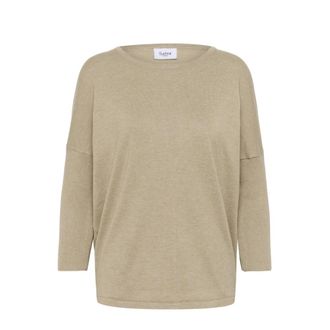 Saint Tropez Taupe Melange R-Neck Pullover Sweater - - Knitwear - Donna - Marrone - M
