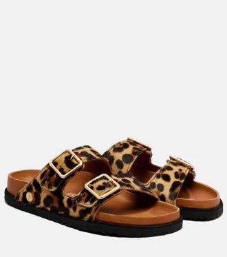 Birkenstock Arizona leopard-print calf hair slides