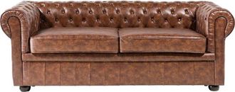 Beliani Beliani - pu Leather Sofa 3 Seater Button Tufted Scroll Arms Golden Brown Chesterfield