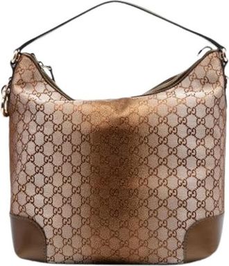 Gucci Pre-owned Canvas Shoulder Bag - Dames - Vintage Schoudertas - Bruin - ONE Size - Leer - Vintage
