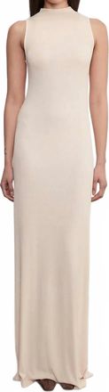 Enza Costa Silk Rib Mockneck Fluid Dress In Fawn