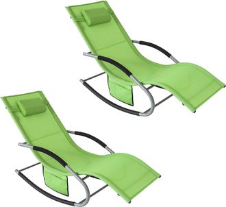 SoBuy Set De 2 Tumbonas, Mecedora Con Almohada Y Bolsillo Lateral, Estructura De Hierro, Malla Transpirable Teslin, C&oacute;modo, Soporta Hasta 150 Kg Verde X 2 O