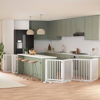 vidaXL Puerta De Perros Plegable 12 Paneles Madera &Aacute;lamo Blanca 960 Cm Vidaxl