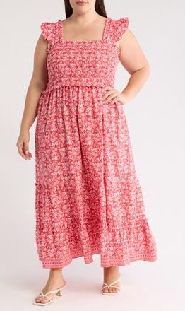 Max Studio Sleeveless Midi Sundress in Washed Red Vintage Stencil at Nordstrom Rack, Size 1X