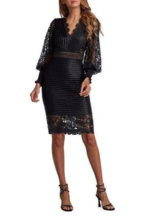 Tadashi Shoji Pleated Sequin Lace Long Sleeve Chiffon Dress in Black at Nordstrom Rack, Size 4