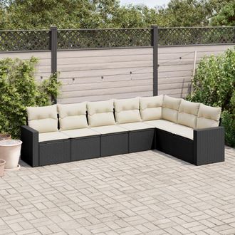 vidaXL Vidaxl - Set De Comedor De Jard&iacute;n 7 Pzas Y Cojines Rat&aacute;n Sint&eacute;tico Negro