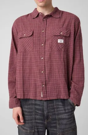 Guess Boxy Cropped Plaid Cotton Shirt in L40G-Light at Nordstrom, Size Xx-Large