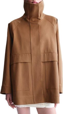 Mango Oversize Funnel Neck Cotton Jacket in Tobacco Brown at Nordstrom, Size Medium