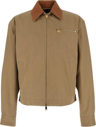 Versace Cropped Beige Jacket With Brown Collar