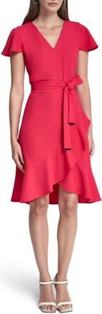 DKNY Short Sleeve Tulip Hem Fit & Flare Dress in Lipstick at Nordstrom Rack, Size 10