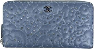 Chanel Pre-owned Camellia Long wallet (bi-fold) - Dames - Vintage Accessoires - Blauw - ONE Size - Leer - Vintage