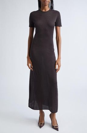 Ferragamo Straight Cut Sheer Cashmere, Wool & Silk Maxi T-Shirt Dress in Dark Expresso Mel at Nordstrom, Size X-Small
