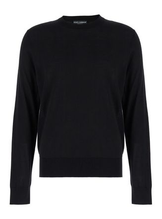 Dolce & Gabbana Black Sweater With Tonal Signature Logo In Silk Man