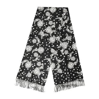 Dolce & Gabbana Silky Scarves, male, Multicolor, Size: ONE SIZE Silk Sun Moon Star Fringe Foulard Scarf