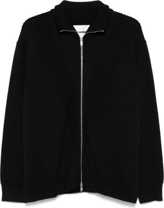 Jil Sander Zwarte Rits Trui Rol Kraag - Heren - Vesten - Zwart - L - Truien & Vesten