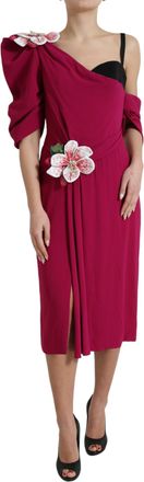 Dolce & Gabbana Purple Flower Embellished One Shoulder Womens Dress