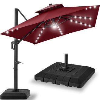 Best Choice Products 12x12ft 2-Tier Square Outdoor Solar LED Cantilever Umbrella w/ 360-Rotating Base - Sky Blue