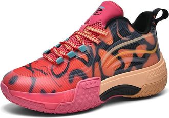 Generic Mens Basketball Shoes Shock-Absorbing Wear-Resistant Anti Slip Rebound Training Fashionable Sports Boots Walking Shoes(Red,5.5 UK)