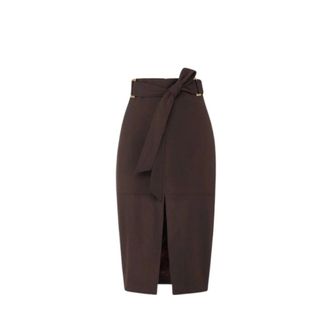 Elisabetta Franchi Midi Skirts, female, Brown, Size: XS Gabardine Skirt with Sash Belt