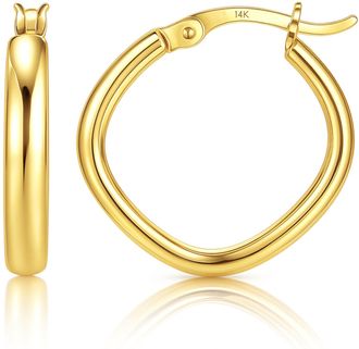 MAX + STONE Solid 10K Yellow Gold Square 12mm Hoop Earrings with Secure Closure