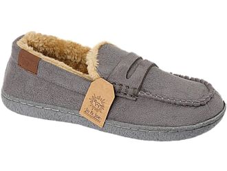 Jo & Joe Mens New Hampshire Faux Suede Fur Lined Moccasin Slippers Shoes Size 7-12 (UK 12, Grey Tan)
