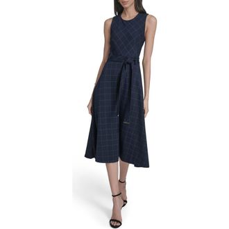 Calvin Klein Plaid Ponte Midi Dress in Indigo/Platinum at Nordstrom Rack, Size 8