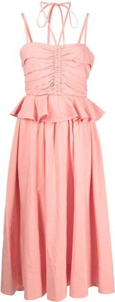 Ulla Johnson halterneck ruffled midi dress - women - Cotton/Linen/Flax/Silk - 4 - Pink