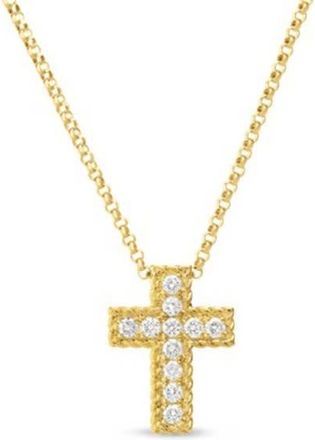 Roberto Coin Yellow Gold Small Diamond Cross Pendant Necklace