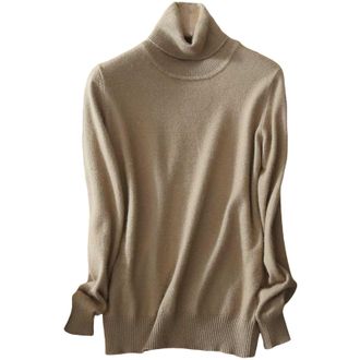 Generic Womens Sweaters Lightweight Knit Long Sleeve Turtleneck Pullover Solid Comfort Roll Neck Tops Ladies Winter Warm Soft Clothes Khaki