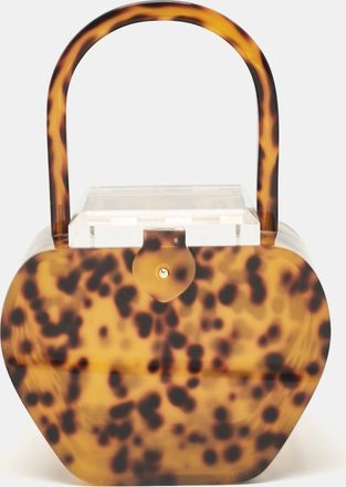 L'Afshar Brown Leopard Print Acrylic Top Handle Bag