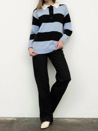 Moon River Tori Polo Sweater In Light Blue Multi