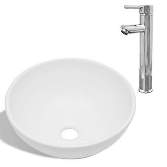 Berkfield Home Bathroom Basin with Mixer Tap Ceramic Round White