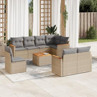vidaXL Set De Sof&aacute;s De Jard&iacute;n 9 Pzas Con Cojines Rat&aacute;n Sint&eacute;tico Beige Vidaxl