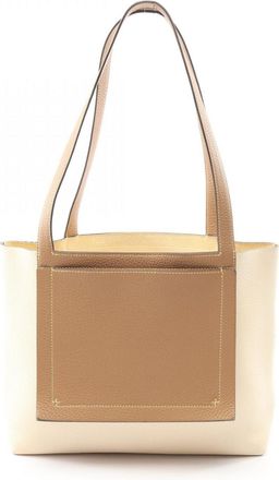 Herm&egrave;s Brown Ivory Taurillon Clemence Leather Leather Handbag Tote Bag (Pre-Owned)