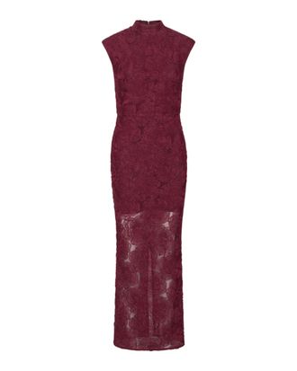 Rotate Sheer Floral Mesh Maxi Dress with High Neckline and Fitted Silhouette