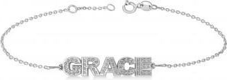Allurez Diamond Block Font Name Link Bracelet 14K White Gold
