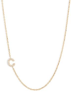 Anzie Love Letter Pavé Diamond Initial Pendant Necklace in Gold-C at Nordstrom, Size 16