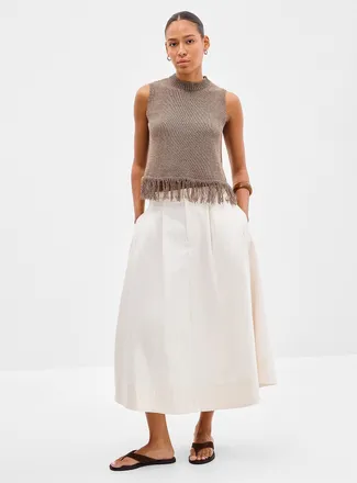 Contemporaine Womens Pleated structured twill flared skirt