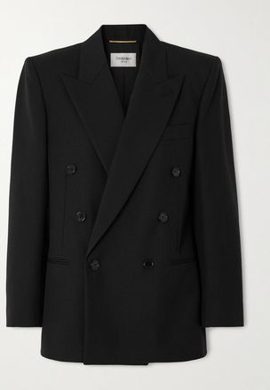 Saint Laurent Blazer Doppiopetto In Lana Grain De Poudre - Nero