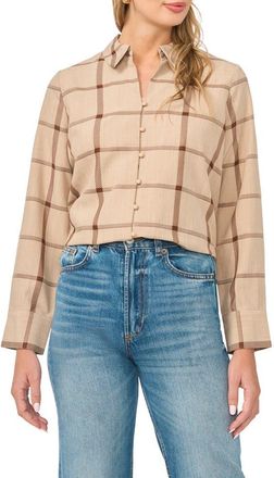 Vince Camuto Windopane Plaid Button-Up Shirt in Fall Camel at Nordstrom, Size Xx-Small