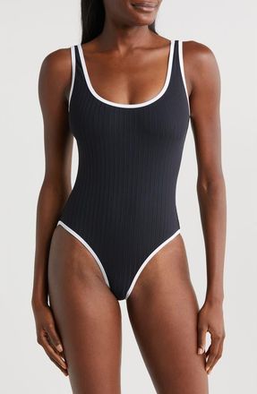 Solid & Striped Annemarie Rib One-Piece Swimsuit in Blackout at Nordstrom, Size Large